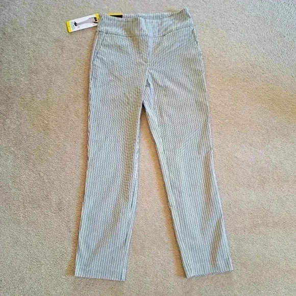 ❤️ S.C.& Co. Striped Pull On Pants Tummy Control Size 6 White Tan Blue Slim Leg - Picture 2 of 12